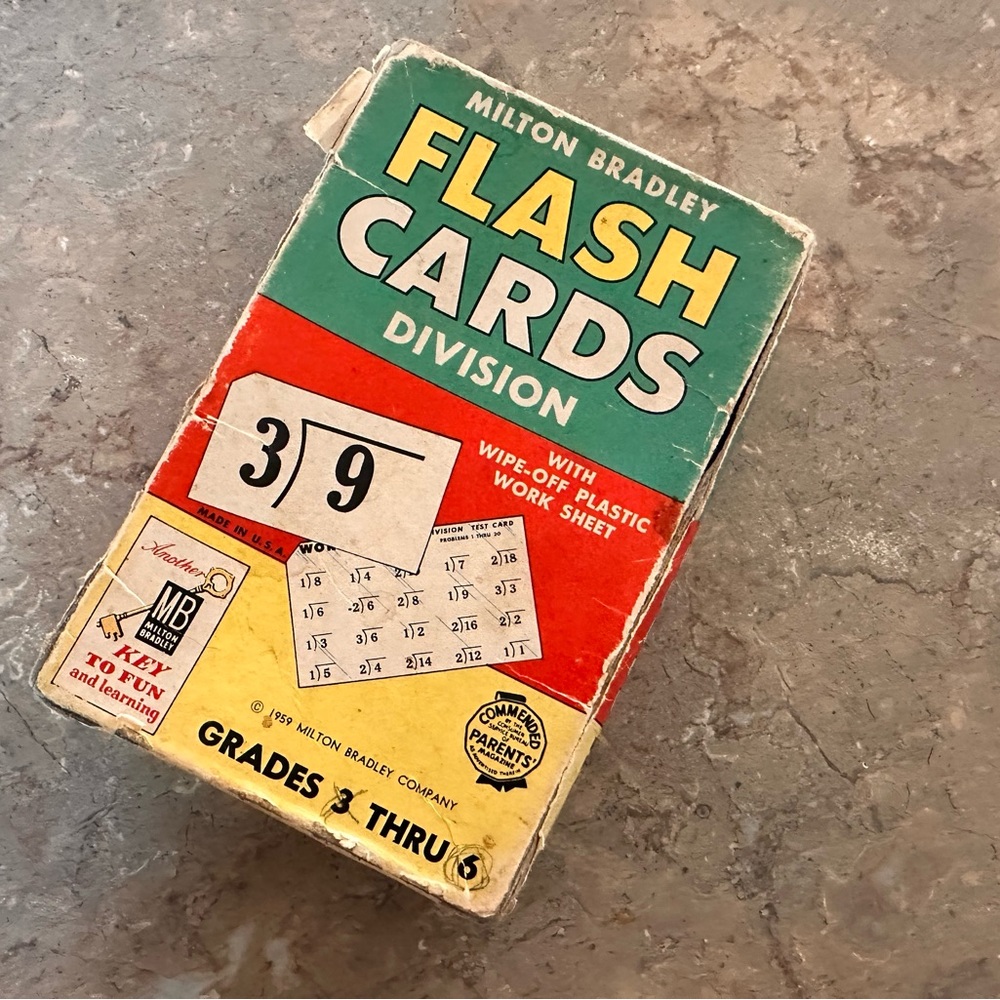 Vintage Division Flash Cards - Milton Bradley, Home Decor Red, Green, Yellow